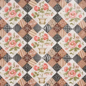 Schumacher Caldwell Patchwork Chintz Fabric in Rose & Chocolate
