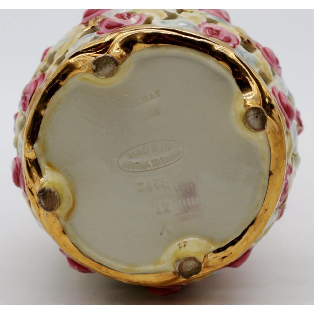 Zsolnay Pécs Applied Rose Reticulated Vase With Gilt, C. 1895–1915 For Sale - Image 9 of 9