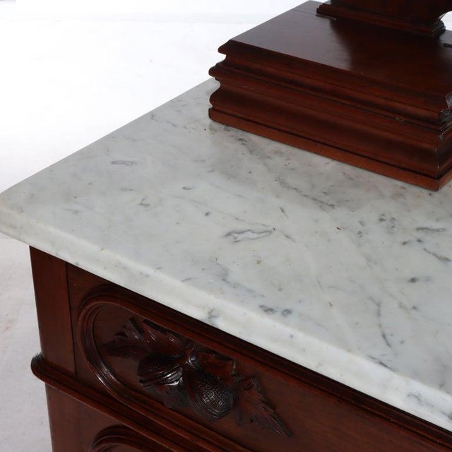 Antique Rococo Walnut 3-Drawer Marble Top Dresser & Mirror C1890 For Sale - Image 9 of 16