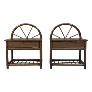 American Modern, Nightstands, Wood, Cane, Usa, 1980s For Sale