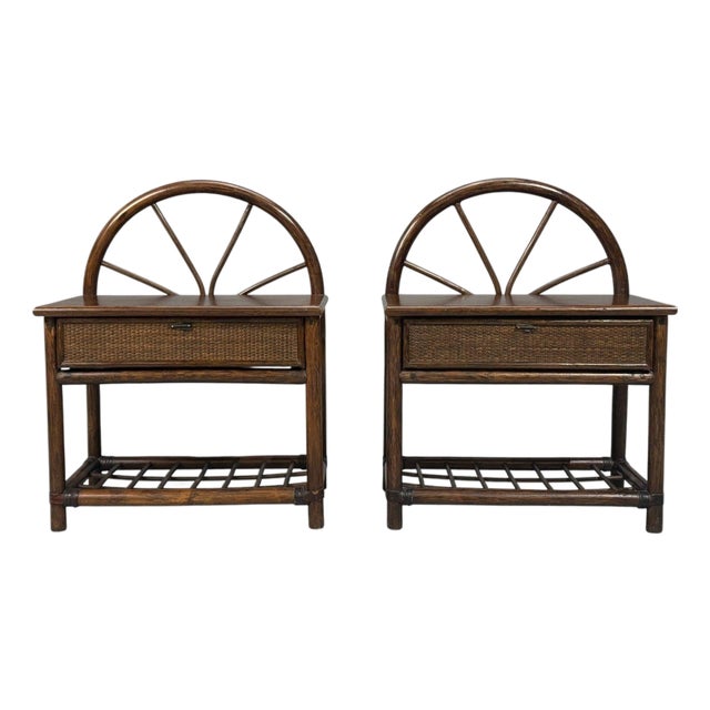 American Modern, Nightstands, Wood, Cane, Usa, 1980s For Sale