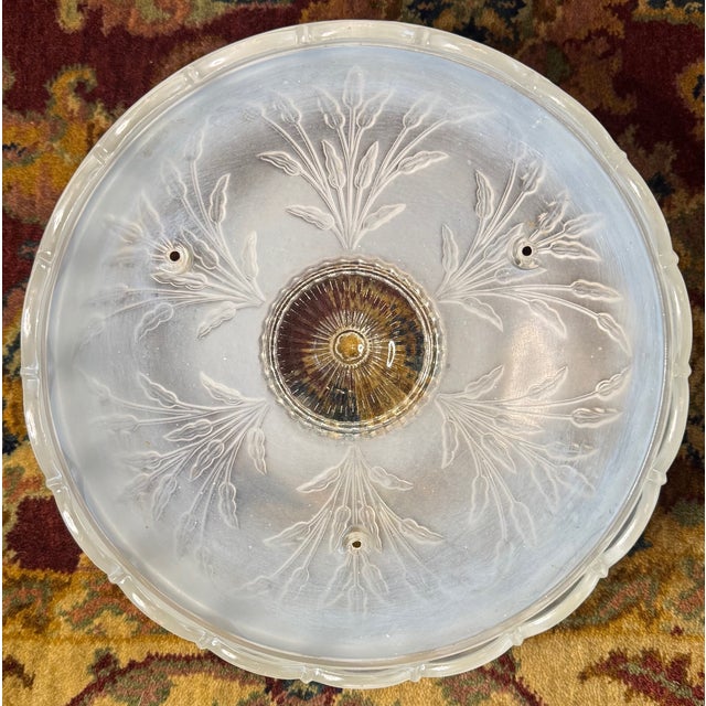 Vintage Frosted Glass Flush Mount Ceiling Light Shade With Prismatic Center – Etched Botanical Motif, 10” For Sale - Image 9 of 14