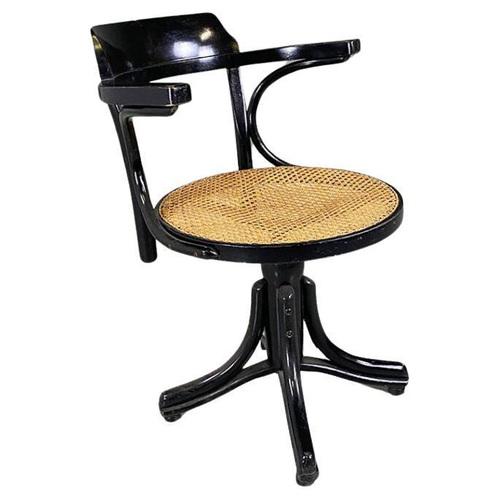 French Black Wood and Vienna Straw Swivel Chair, 1900s For Sale - Image 10 of 10