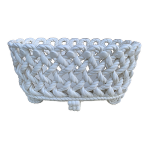 French Country Trompe l'Oeil Porcelain Rope Basket Cachepot