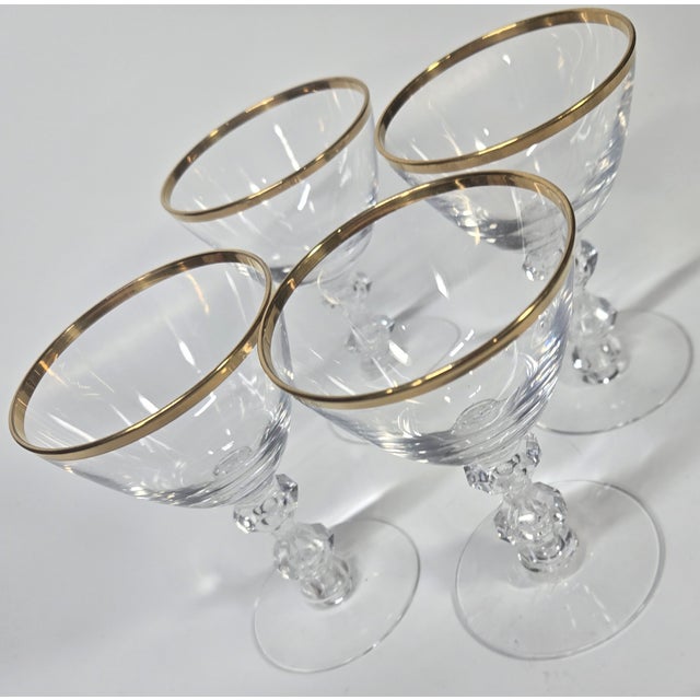 Gold Rimmed Hollywood Regency Crystal Goblets- Set of Four For Sale - Image 4 of 16