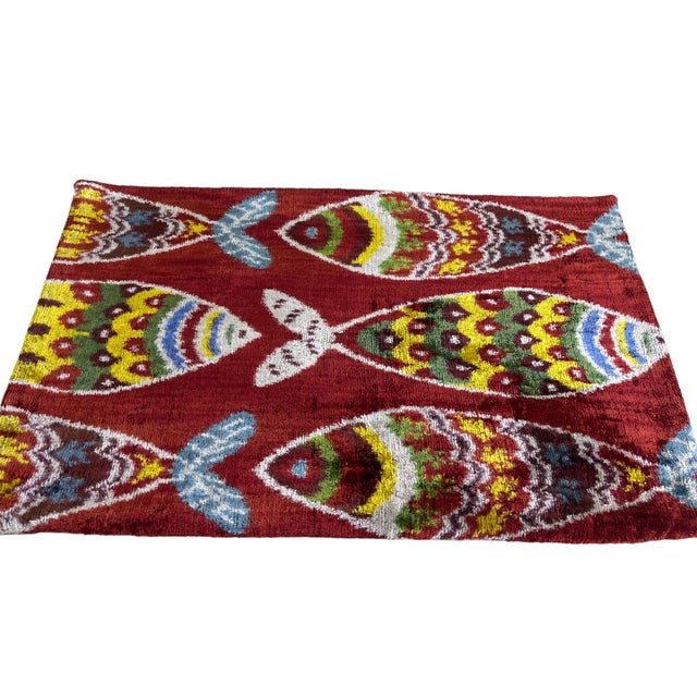 Silk Ikat Lumbar Cushion Cover With Fish Design For Sale - Image 4 of 10