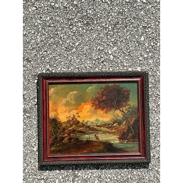 Mid 20th Century Vintage Original Landscape Oil Portrait on Board For Sale - Image 5 of 12