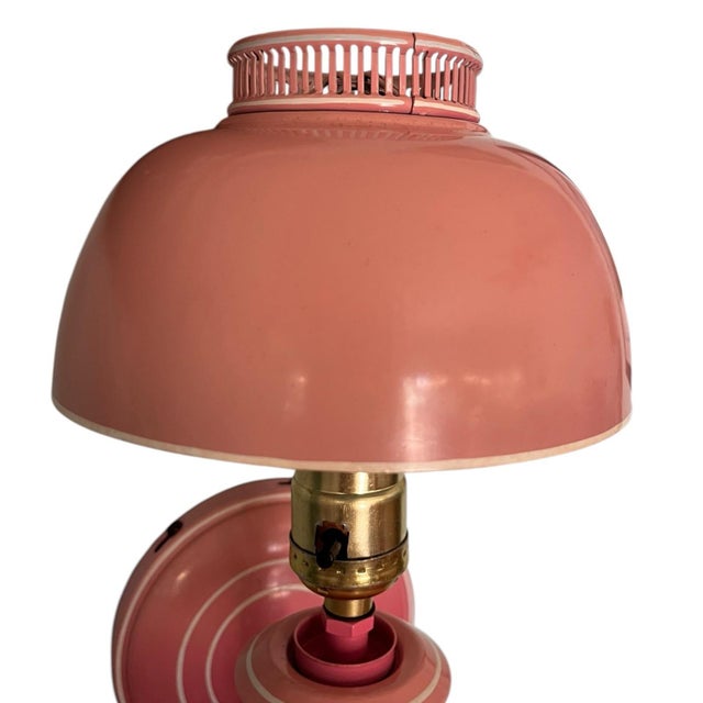 Mid 20th Century Mid Century Pink Tole Wall Sconce Lamp Shabby Chic Grandmacore Farmhouse Art Deco For Sale In Miami - Image 6 of 10