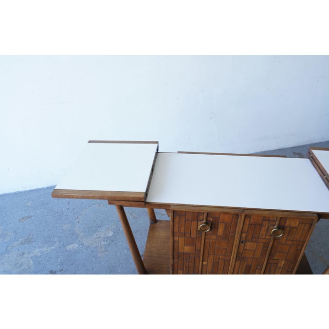 Metal 1960s Bert England Brutalist Forward Trend Drop-Leaf Bar Cart / Serving Cabinet For Sale - Image 7 of 15