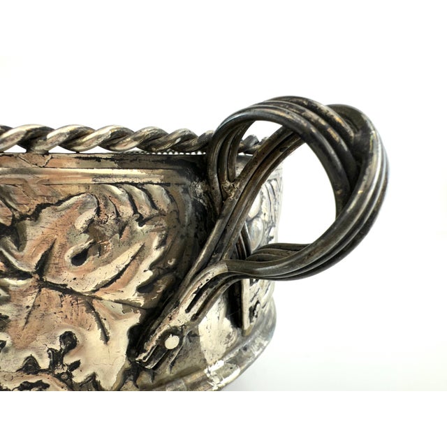 1970s Antique Silver Plate Grape Motif Footed Bowl With Rope Edge and Handles For Sale - Image 5 of 10