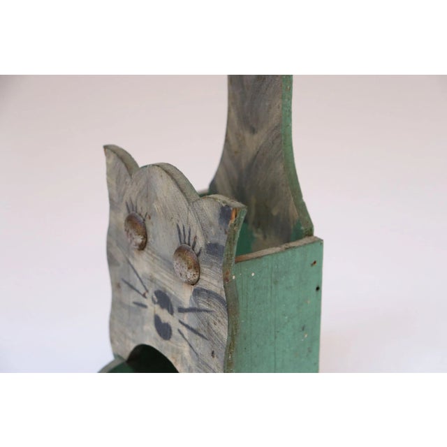 Vintage Folk Art Carved "Cat" Mint Green Matchbook Holder For Sale - Image 12 of 12