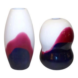 Formia 1980 Italian Vintage Purple Blue White Murano Glass Modern Design Vases - Set of 2 For Sale