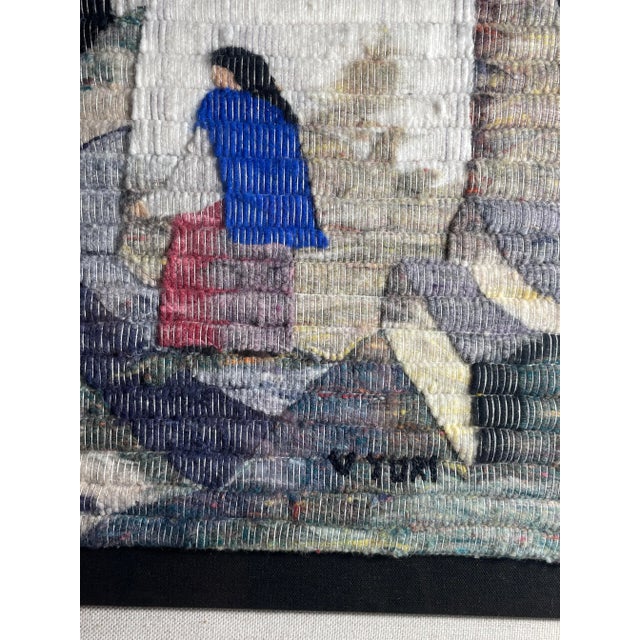 1990s Large Peruvian Handwoven Wool Tapestry in Acrylic Frame For Sale In Los Angeles - Image 6 of 9