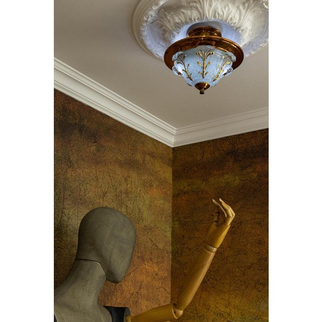 Art Deco French Copper and Frosted Glass Three-Light Ceiling Light, 1930s For Sale - Image 9 of 18