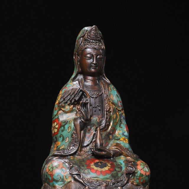 Late 20th Century Gilt Bronze Cloisonné Enamel Seated Figure of Guanyin on Lotus Base For Sale In Los Angeles - Image 6 of 9