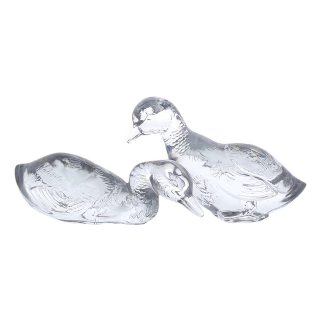 Baccarat France Crystal Seated Duck Figurines Pair 5" For Sale