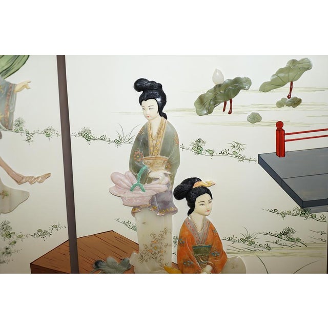 Antique Chinese Export Hardstone Folding Screen Room Divider For Sale - Image 13 of 18