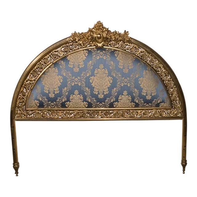 Highly Decorative Louis XVI Style Brass and Upholstered Headboard, Circa 1920s For Sale