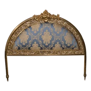 Highly Decorative Louis XVI Style Brass and Upholstered Headboard, Circa 1920s