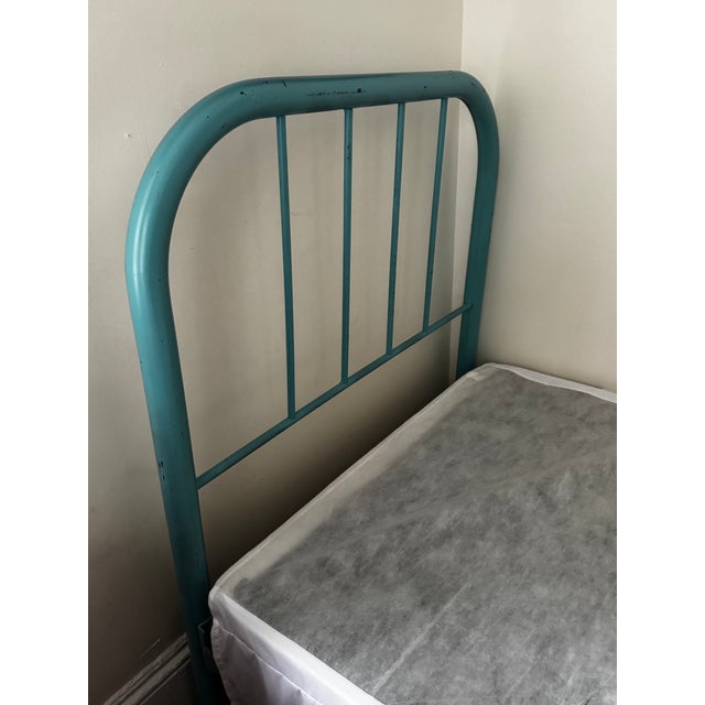 Mid 20th Century Twin Metal Bed Frame-Tal/Turqoise For Sale - Image 9 of 10