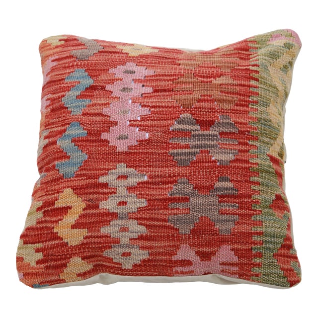 Arteverk Handwoven Afghan Kilim Pillow — Red & Cream Diamonds For Sale