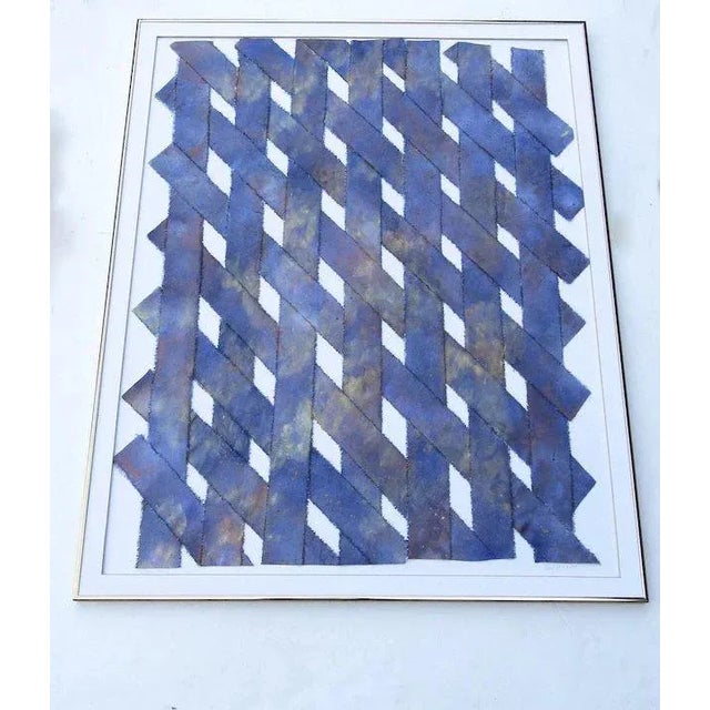 Royal Blue 1990s Abstract Pattern Woven Paper Collage by Tammy Price, Framed For Sale - Image 8 of 10