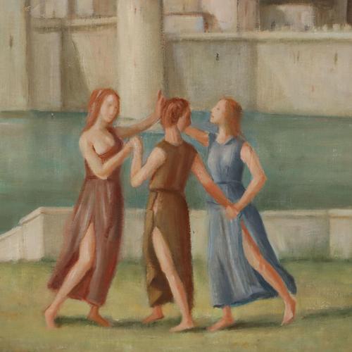 Idyllic Landscape with Figures, 1900s, Oil Painting on Canvas, Framed For Sale - Image 6 of 15