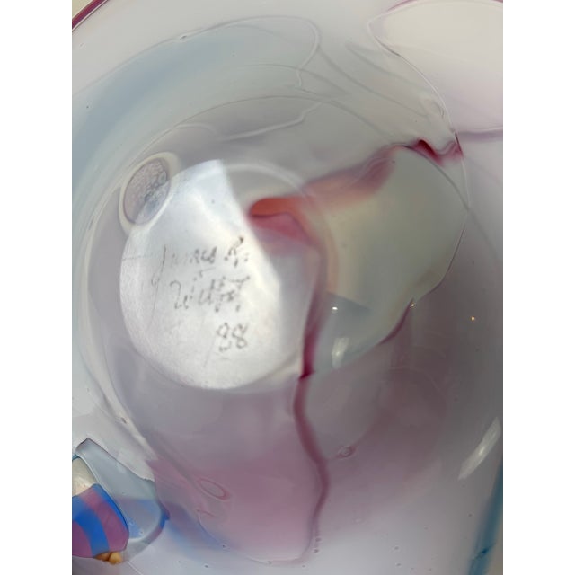 1980"s Vintage Italian Murano Pink & Blue Swirl Art Glass Centerpiece Bowl For Sale - Image 9 of 12