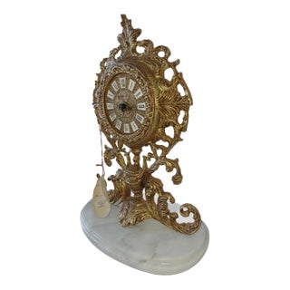 1960s Ornate German Rococo-Style Mantel Clock With Marble Base For Sale