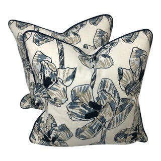 Contemporary Floral Print Graphic Pillows- a Pair For Sale