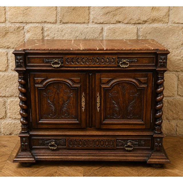 19th Century Carved Wooden Trouser Cabinet with Twisted Columns and Marble Top For Sale - Image 5 of 6