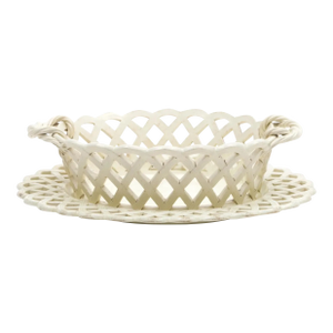 Antique 18th Century George III Wedgwood Creamware Chestnut Basket With Underplate 1790
