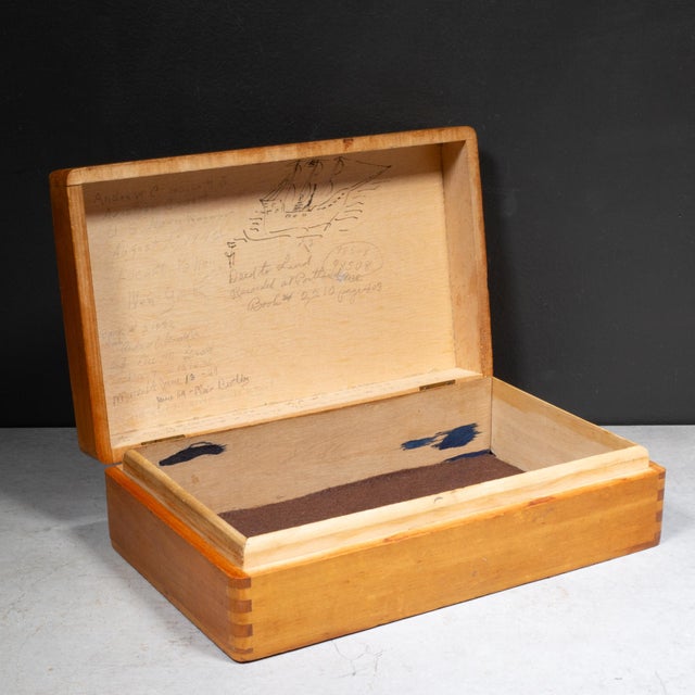 ABOUT An Art Deco wooden document box constructed with dovetail joints and lined with felt. Original owners has hand...