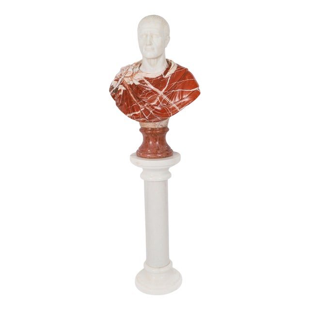 Vintage Portrait Bust of Roman Emperor Otho on Pedestal, 20th Century, Carrara For Sale