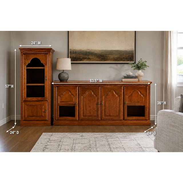 Wood Vintage Custom-Built Oak Entertainment Console & Display Cabinet For Sale - Image 7 of 7