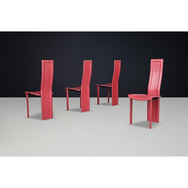 Red Leather Alice High Back Dining Chairs attributed to Giorgio Cattelan, Italy, 1980, Set of 4 For Sale - Image 4 of 12