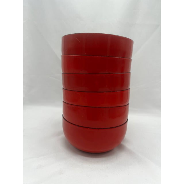 Mid-Century Modern Vintage 1960s Kaj Franck for Finel Arabia Red and White Set of 6 Bowls For Sale - Image 3 of 4