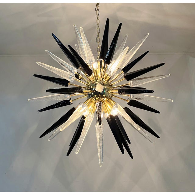 Murano Trasparent and Black Glass Sputnik Chandelier, 1990 For Sale - Image 12 of 18
