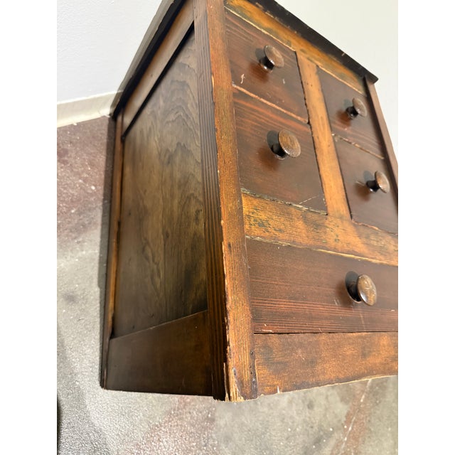 Vintage Primitive Wood Apothecary-Style Five-Drawer Cabinet For Sale - Image 12 of 14