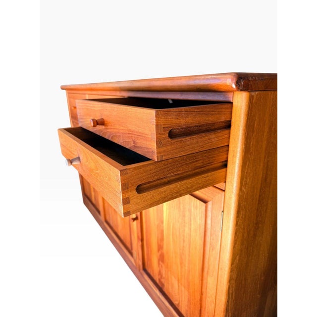 Brown Mid-Century Danish Solid Teak Sideboard Credenza Attributed to Nissen & Gehl For Sale - Image 8 of 17