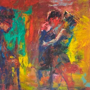 Embracing Figures, Figurative Abstract, Iris Giclee, Artist Randy Moberg