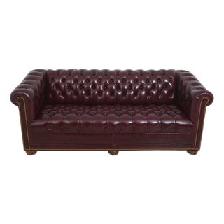 Hancock & Moore Burgundy Leather Chesterfield Sofa For Sale