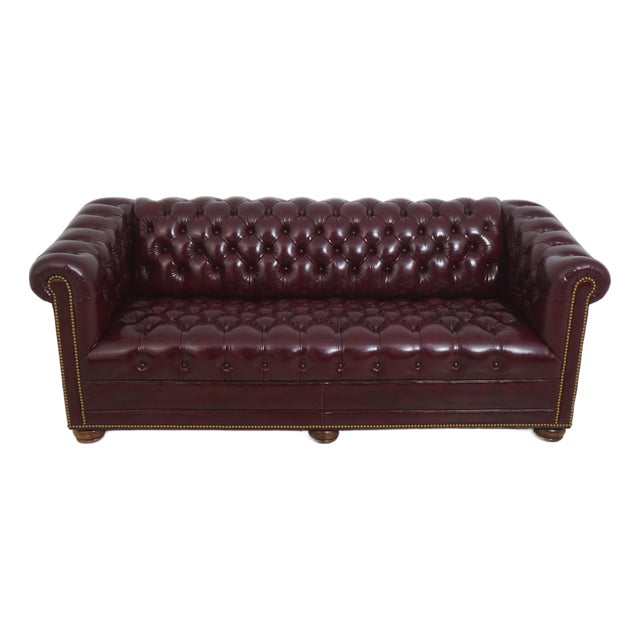 Hancock & Moore Burgundy Leather Chesterfield Sofa For Sale