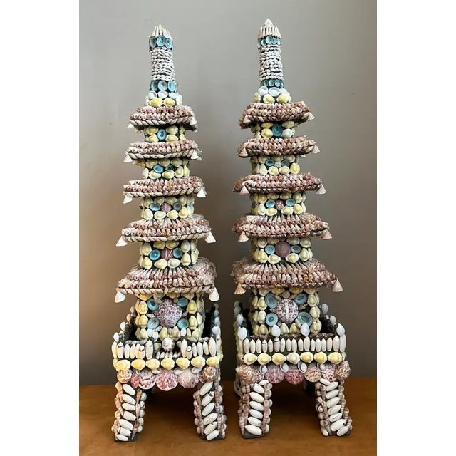 Plastic Vintage Shell Encrusted Pagodas - A Pair For Sale - Image 7 of 12