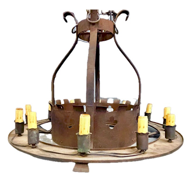 Vintage Round Iron Quatrefoil Chandelier For Sale - Image 4 of 18