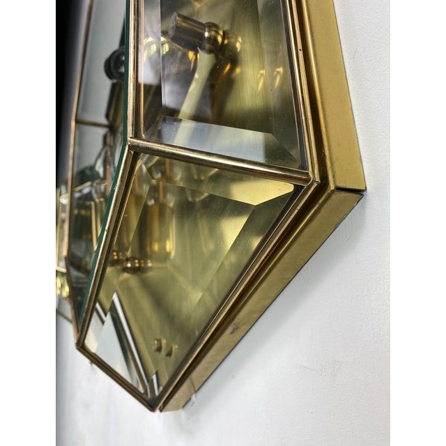Vintage Hexagonal Facet Cut Glass and Brass Wall or Ceiling Lamps, 1960, Set of 3 For Sale - Image 12 of 16