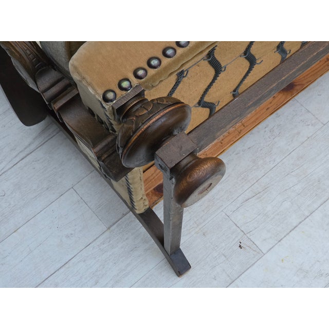 Vintage Danish Three-Seater Sofa in Furniture Fabric and Carved Oak, 1950s For Sale - Image 18 of 18