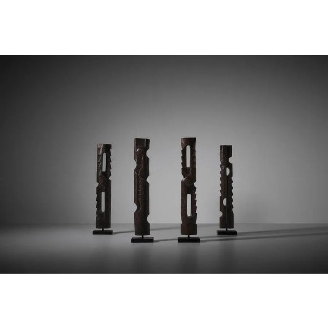 Brown French Abstract Wooden Sculptures, 1970s, Set of 4 For Sale - Image 8 of 11