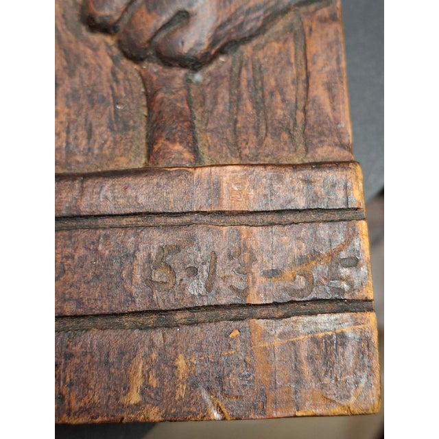 Wood Vintage Hand Carved Wood Judaica Relief Plaque Rabbi Shofar Signed Gerber 1955 For Sale - Image 7 of 11