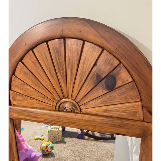 Ethan Allen Vintage 90s Ethan Allen Wood Fan Accent Mirror Rectangular For Sale - Image 4 of 6